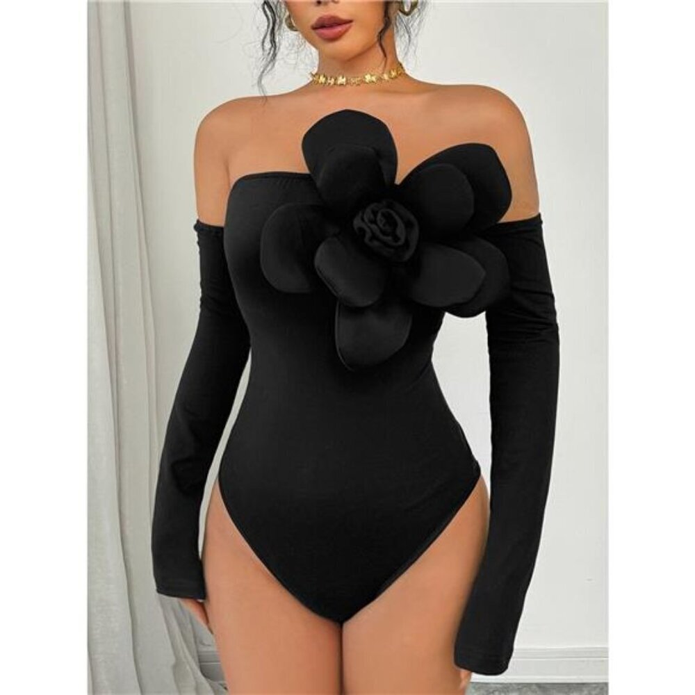 Flower Off-Shoulder Long Sleeve Bodysuit